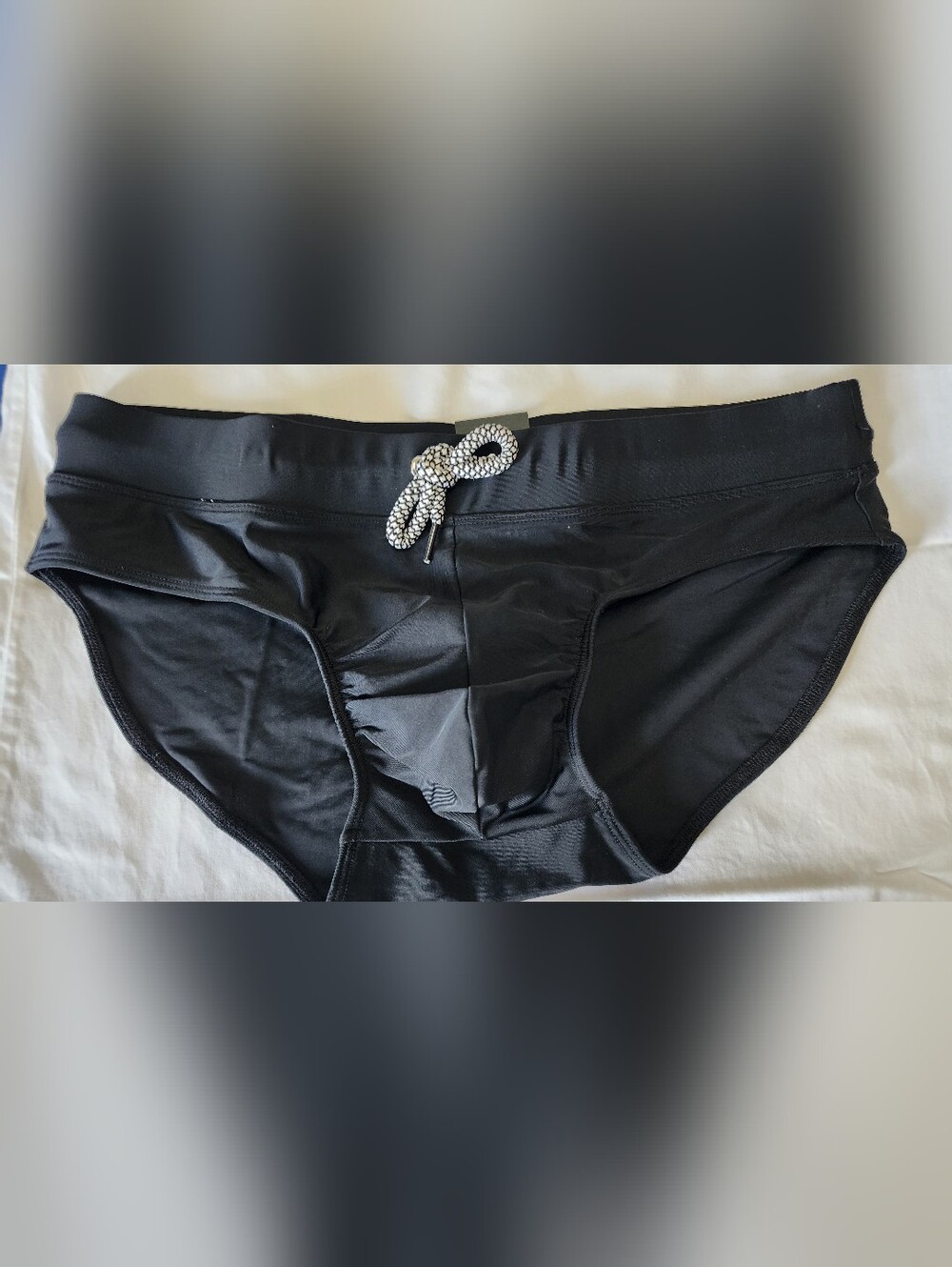 Men's INC Black Athletic Swim Briefs with Drawstring Accent